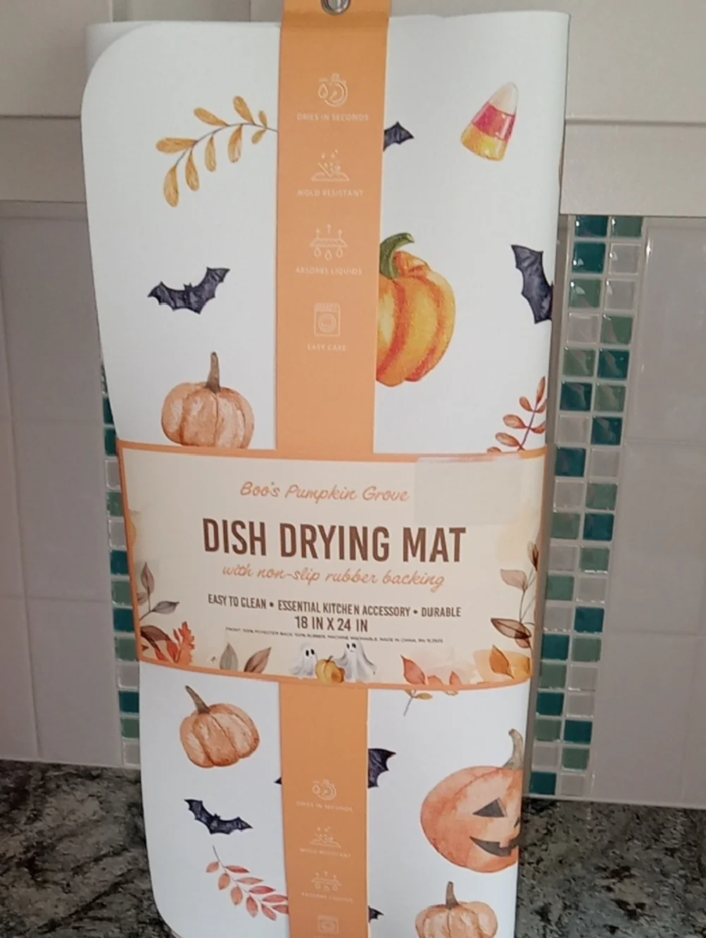 Boo's Pumpkin Grove Dish Drying Mat